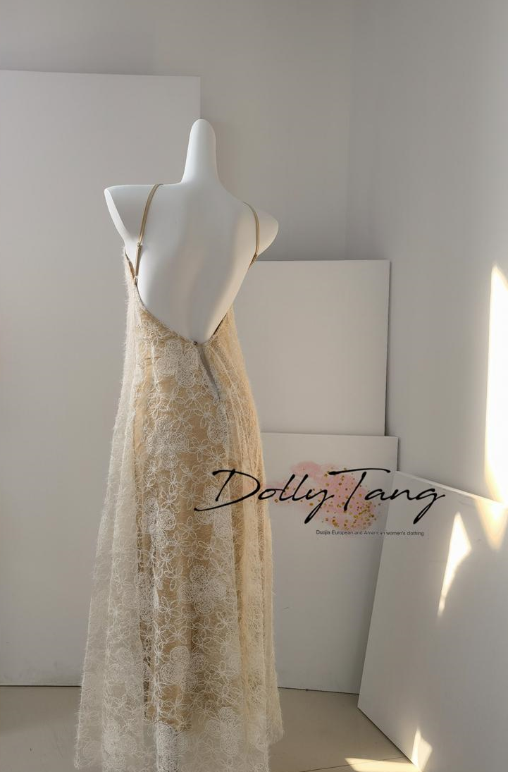 DOLLY Elegant Off White Retro Halter Neck Backless holiday Dress-JADE