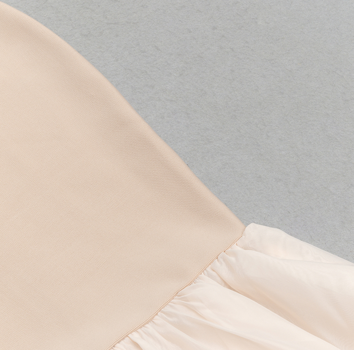 DOLLY Elegant Nude French Style Sleeveless Ruffle Fish Tail Dinner Dress-AMALIA