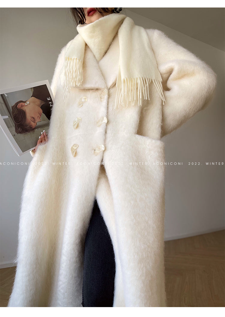 Aconiconi|Thick korean white winter Long Wool Coat - Ting Tea