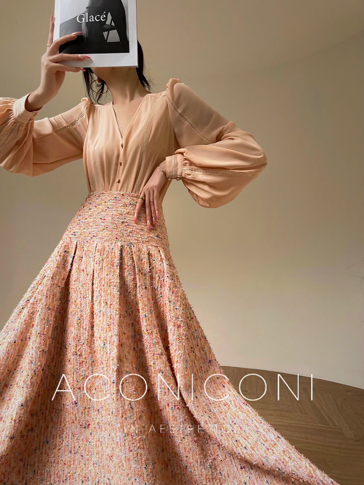 Aconiconi| Tweed, high-end vest, shirt,, high-waisted skirt - Anabelle