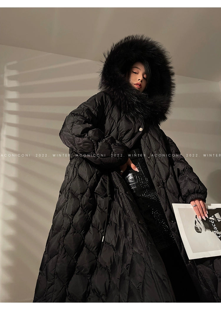 Aconiconi|0 White long Duck Down Winter Fur Collar High-End Jacket coat - Hexu