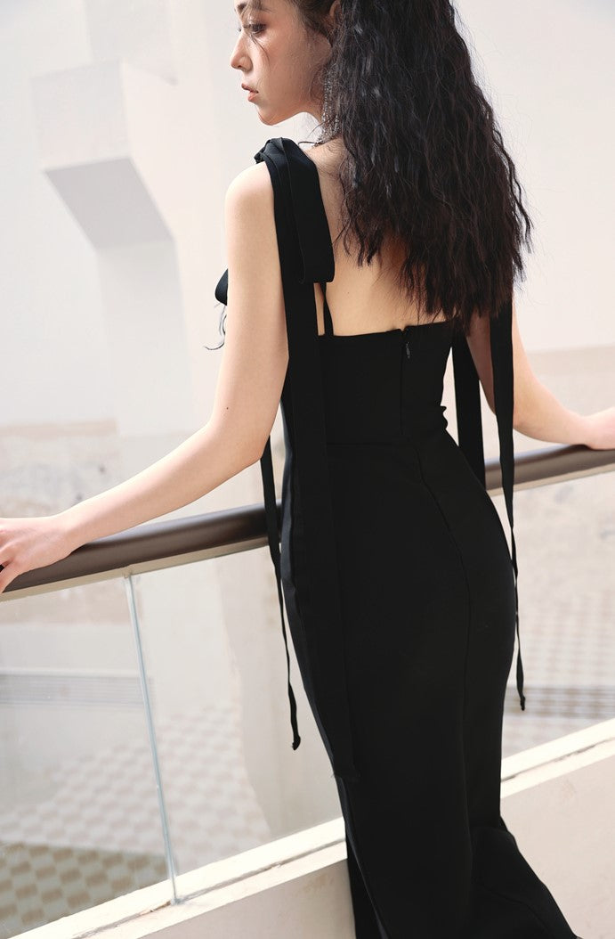 DOLLY Elegant Black French Style Body Shape Suspender Dinner Dress-LENA (V)