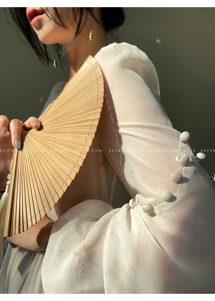 Aconiconi| French print fairy vacation loose chiffon long dress - Huanxi dream