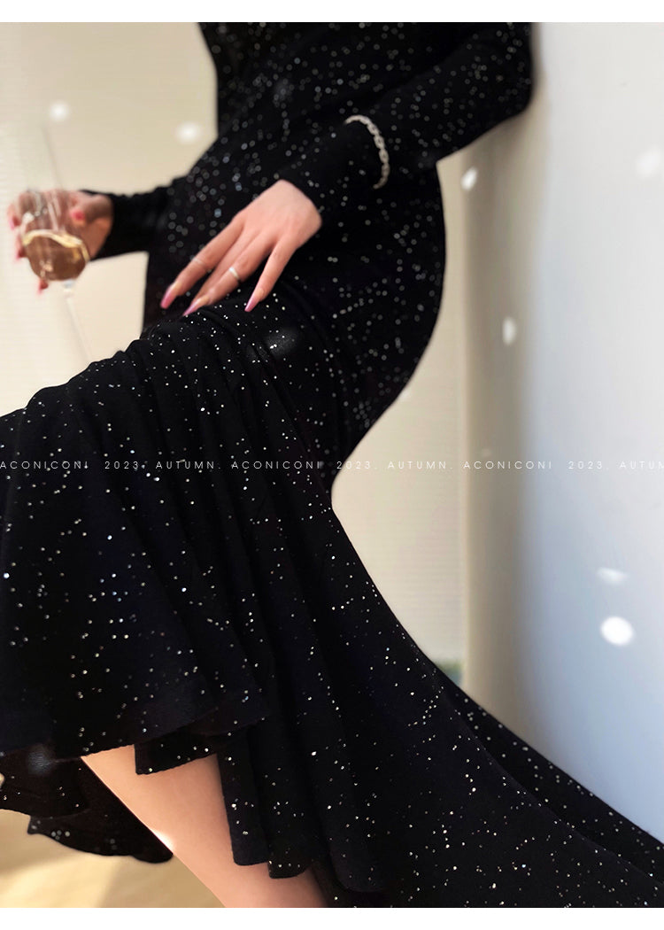 Aconiconi| Mermaid minimal sequin knitted sweater dress - Cace