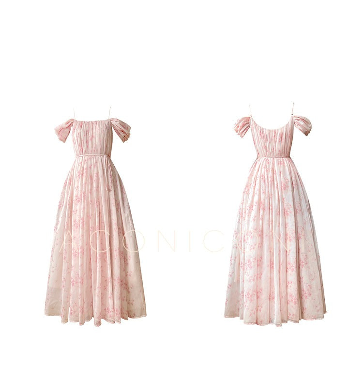Aconiconi Broken floral slip birdgertons inspired loose dress -Fuso Hibiscus