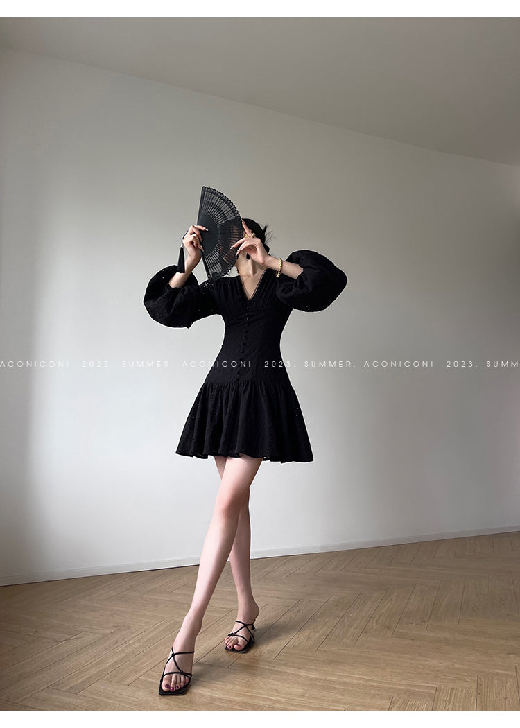 Aconiconi| French coffee break lace cotton white dress - Smoke