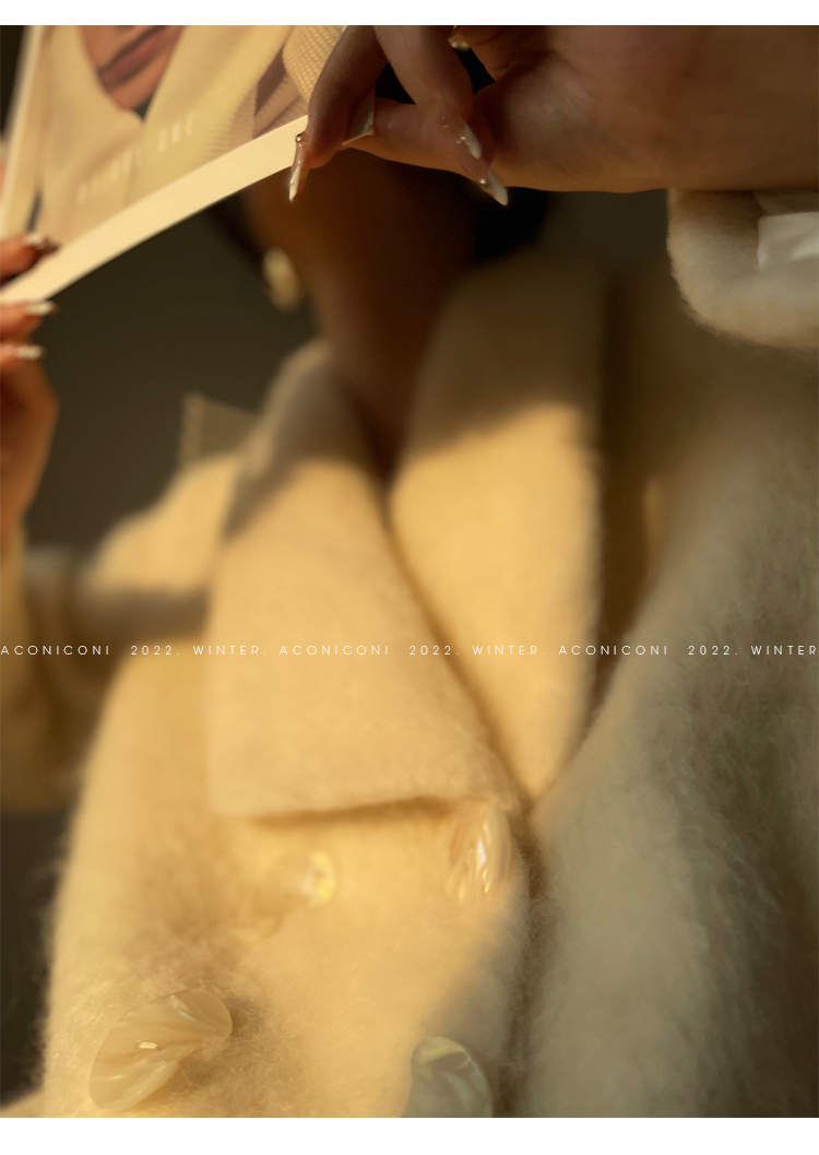 Aconiconi|Thick korean white winter Long Wool Coat - Ting Tea