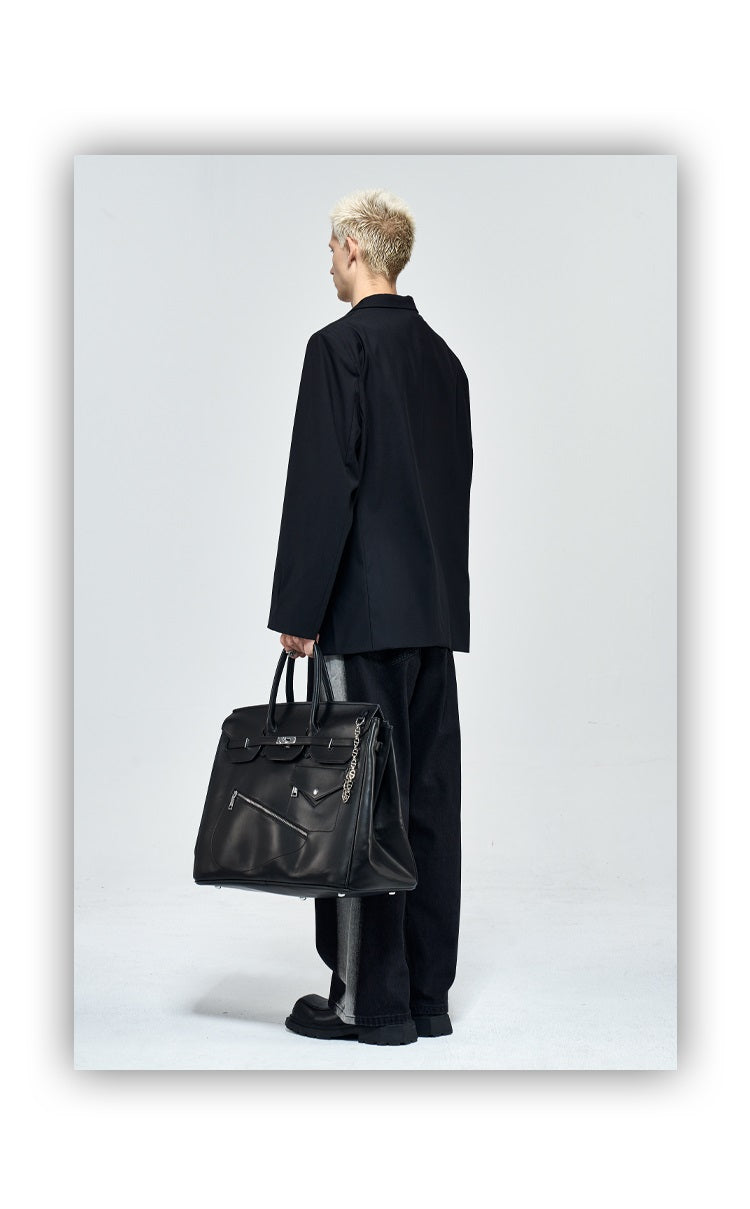 Birkin inspired handmade PU Leather Black tote buckle men/women's weekender travel overnight weekend handbag