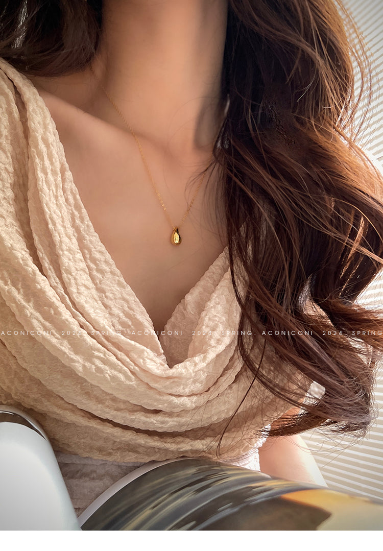 Aconiconi Luxury Sleeveless cowl neck ombre pleated hem Dress- Long Island Iced Tea