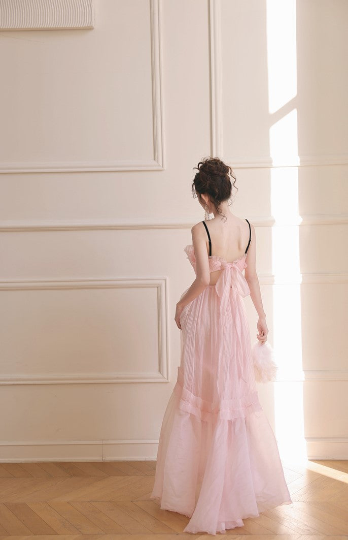 DOLLY Luxury Sleeveless Backless Strap Handmade Pleated Party Dress-GINA