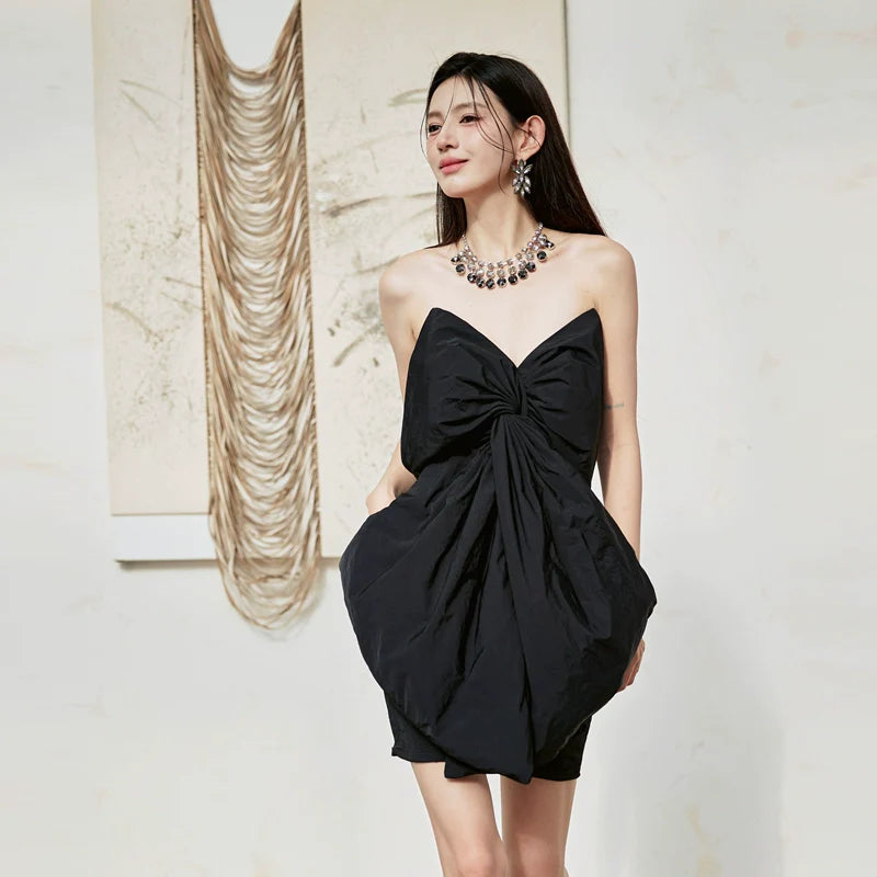 DOLLY Luxury Black Big Bow Tube short Party cocktail lbd Dress-GLAD – ORUMATORU