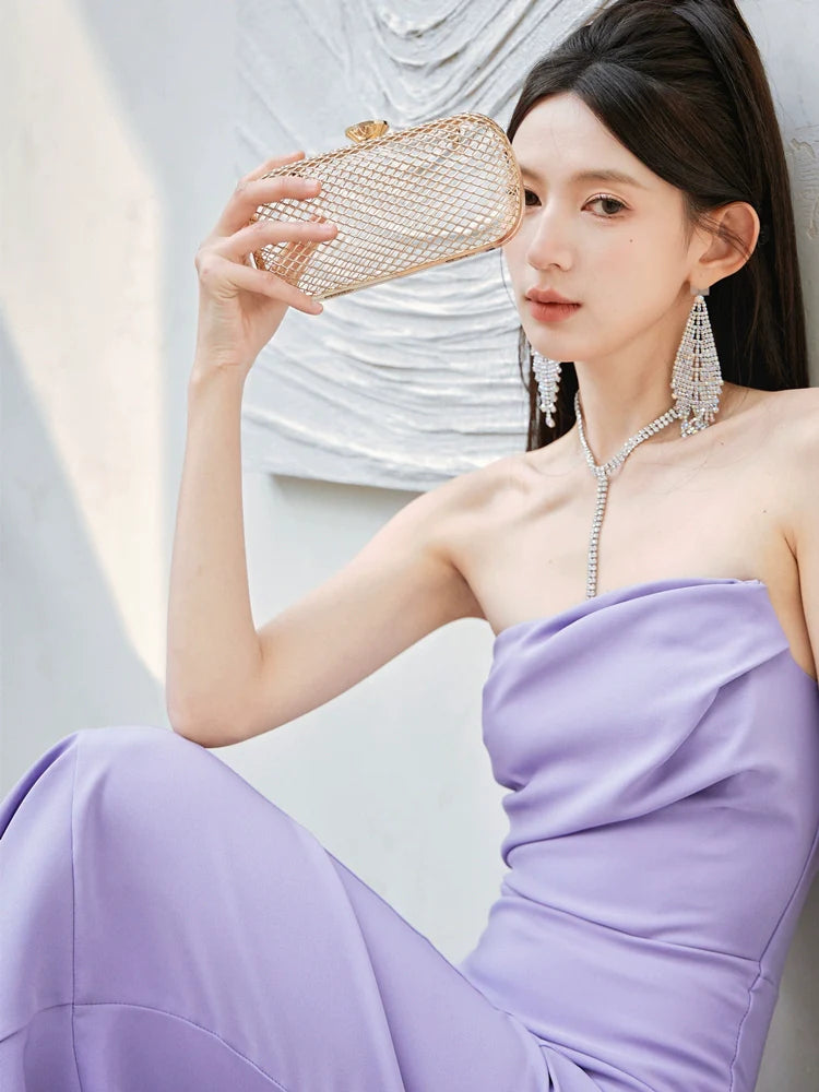 DOLLY Luxury Light Purple body con Taro Tube Top Fishtail Dress-ALERO