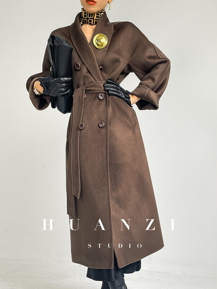 Huanzi high-end double-sided cashmere wool tweed blazer coat - Vellor