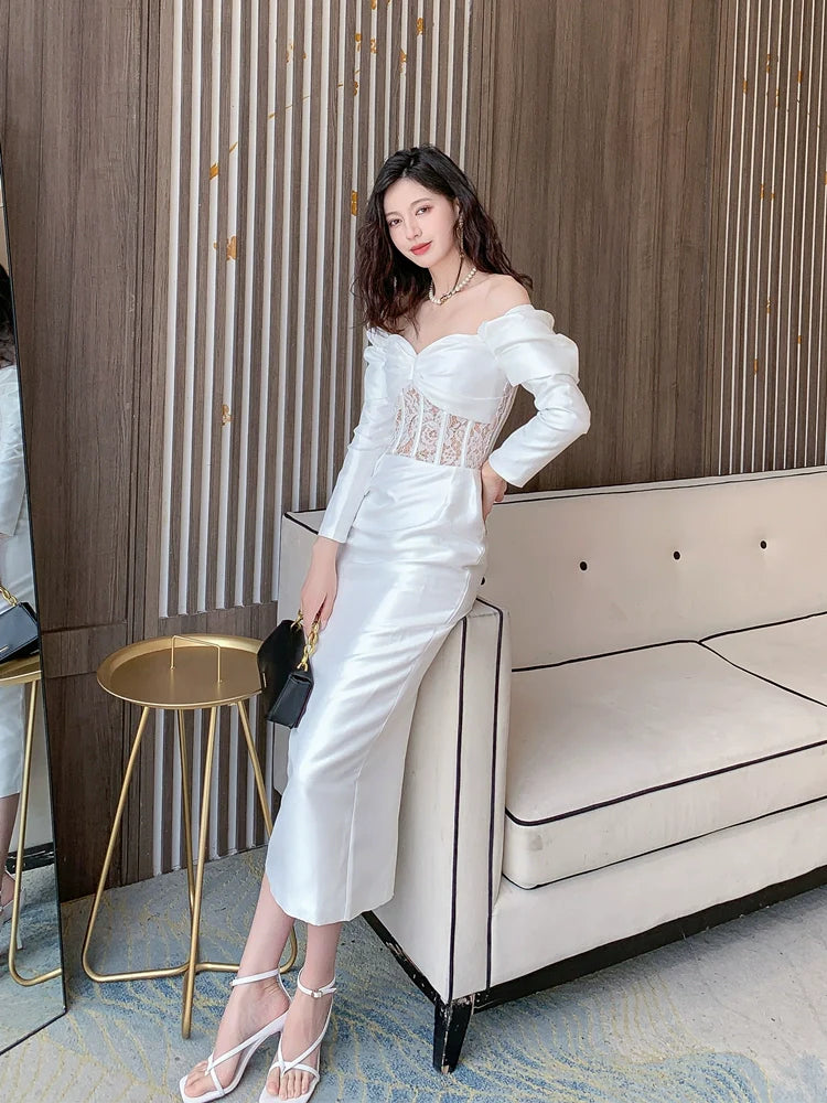 DOLLY Luxury French Style Off Shoulder Long Sleeve Corset Dress-JOLIE