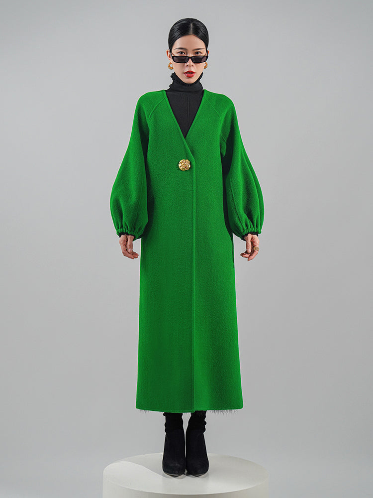 Huanzi designer double-sided cashmere coat mid-length contrast autumn winter wool coat - Time