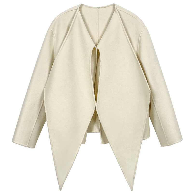 Huanzi wool tweed autumn winter short cashmere double-sided coat - Talfy