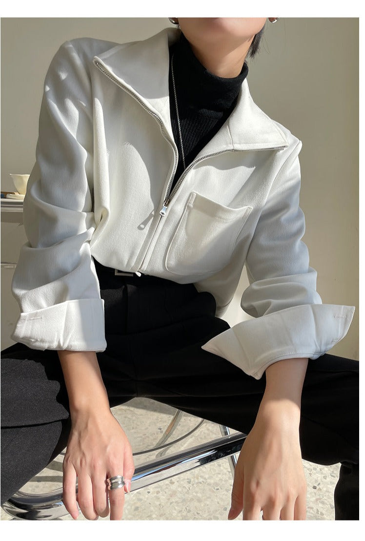 Half zipper white shirt women's autumn shirt- Tiloba