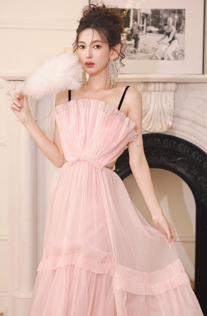 DOLLY Luxury Sleeveless Backless Strap Handmade Pleated Party Dress-GINA