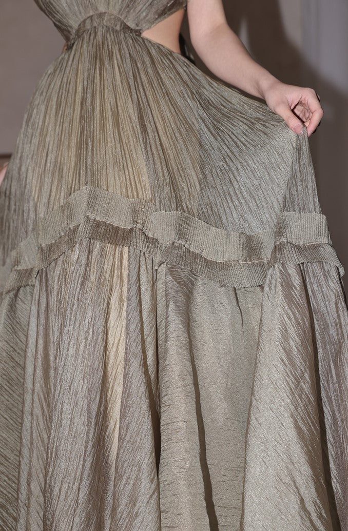 DOLLY Luxury Sleeveless Backless Strap Handmade Pleated Party Dress-GINA