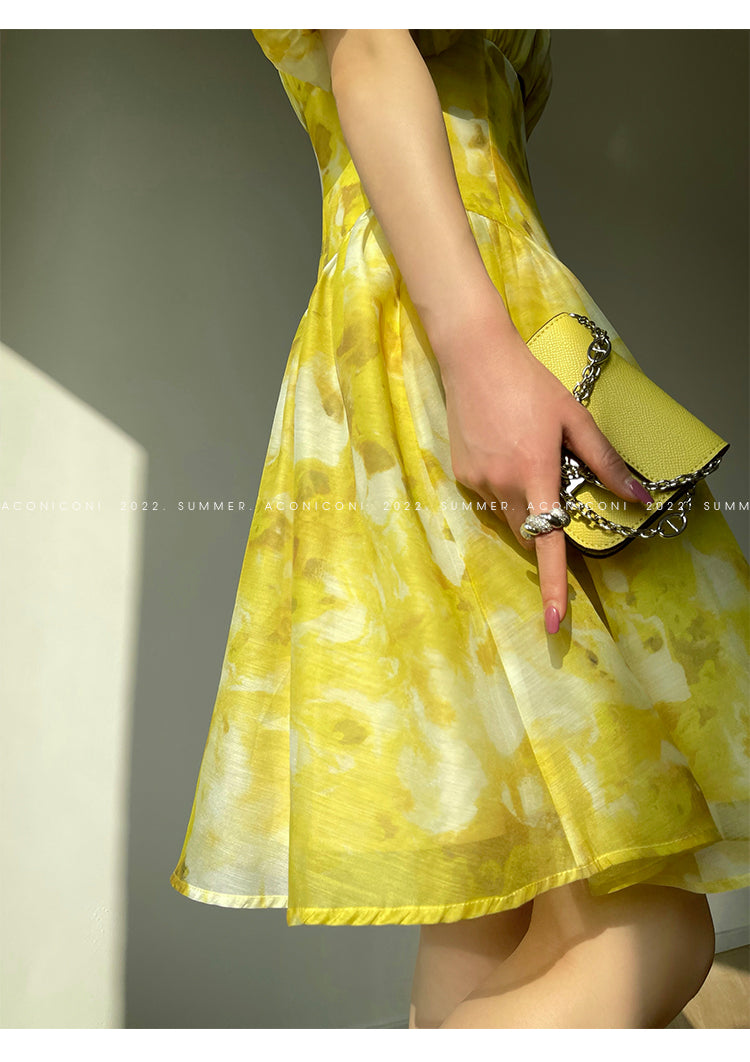 Aconiconi|Lemon yellow high end summer dress- desire