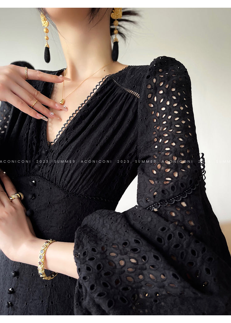 Aconiconi| French coffee break lace cotton white dress - Smoke