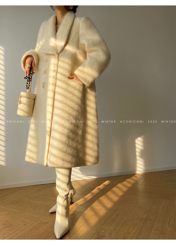 Aconiconi|Thick korean white winter Long Wool Coat - Ting Tea