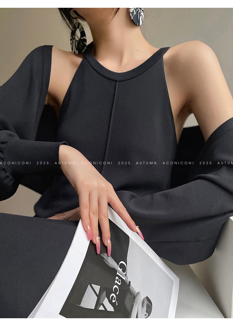 Aconiconi| Knitted dress suit + classic shawl versatile cardigan - Paris