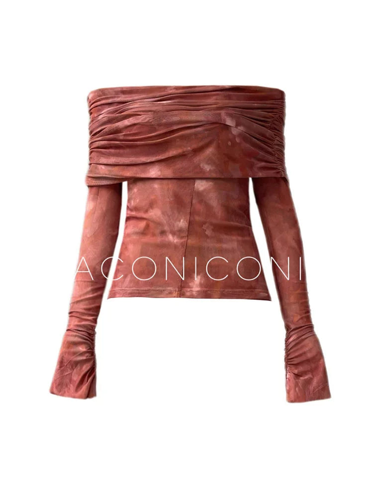 Aconiconi Luxury maxi fish Skirt Off shoulder top - Amber Sweet Tea