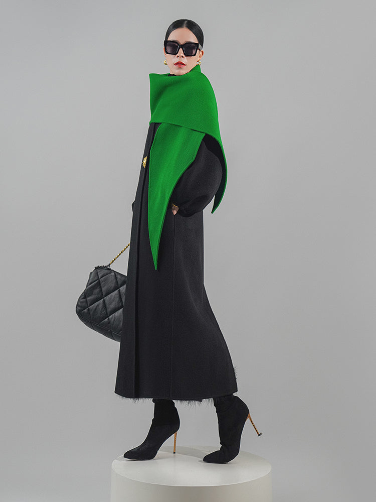 Huanzi designer double-sided cashmere coat mid-length contrast autumn winter wool coat - Time