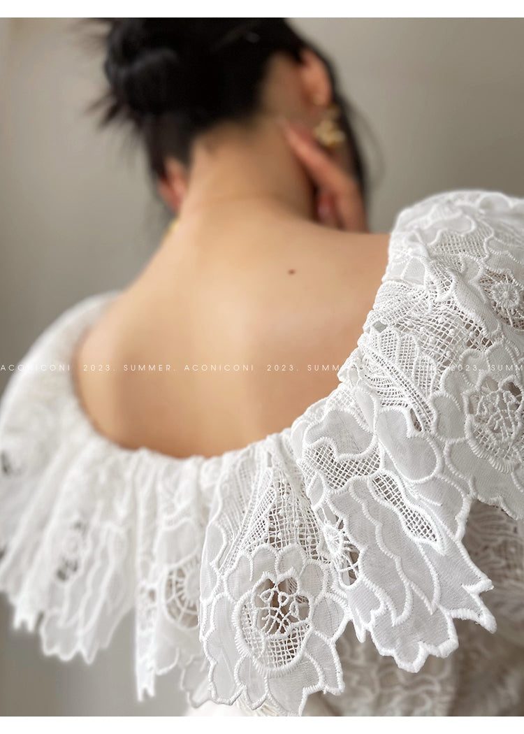 Aconiconi Heavy ruffled lace skirt top - Begonia