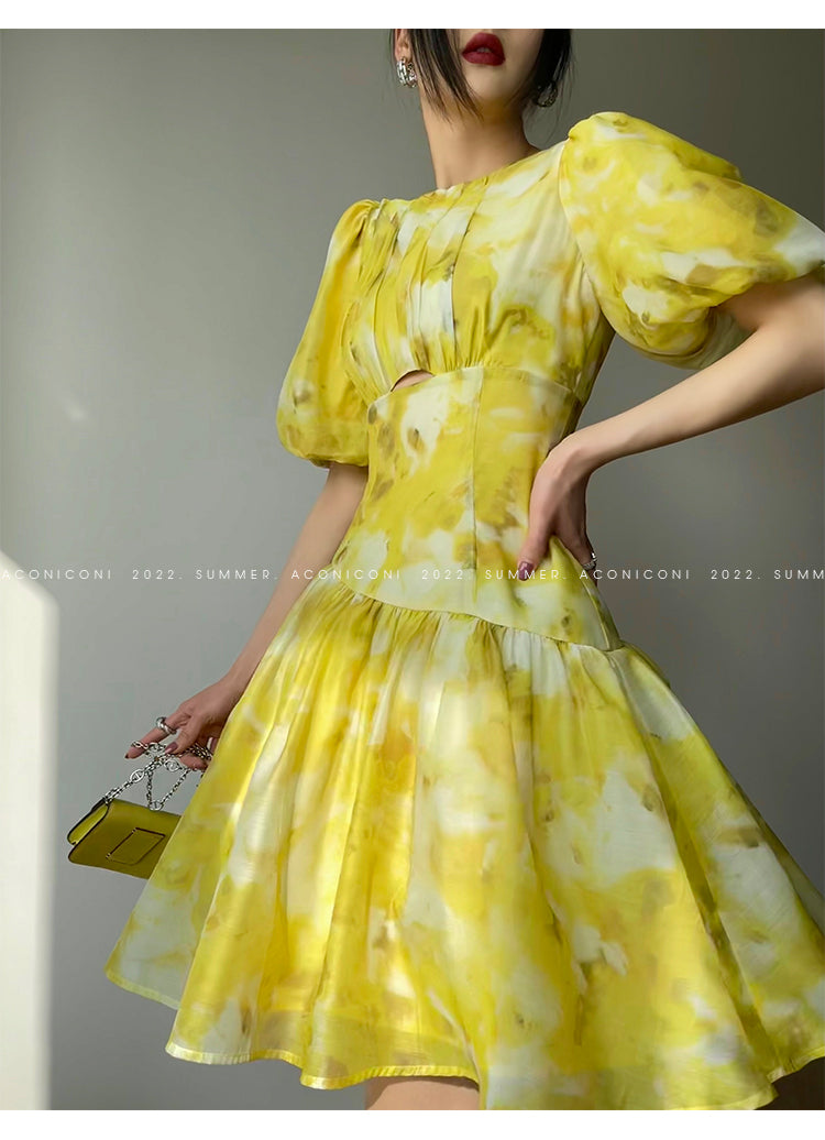 Aconiconi|Lemon yellow high end summer dress- desire