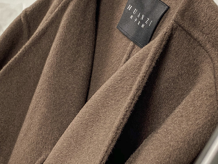 Huanzi wool tweed autumn winter short cashmere double-sided coat - Talfy