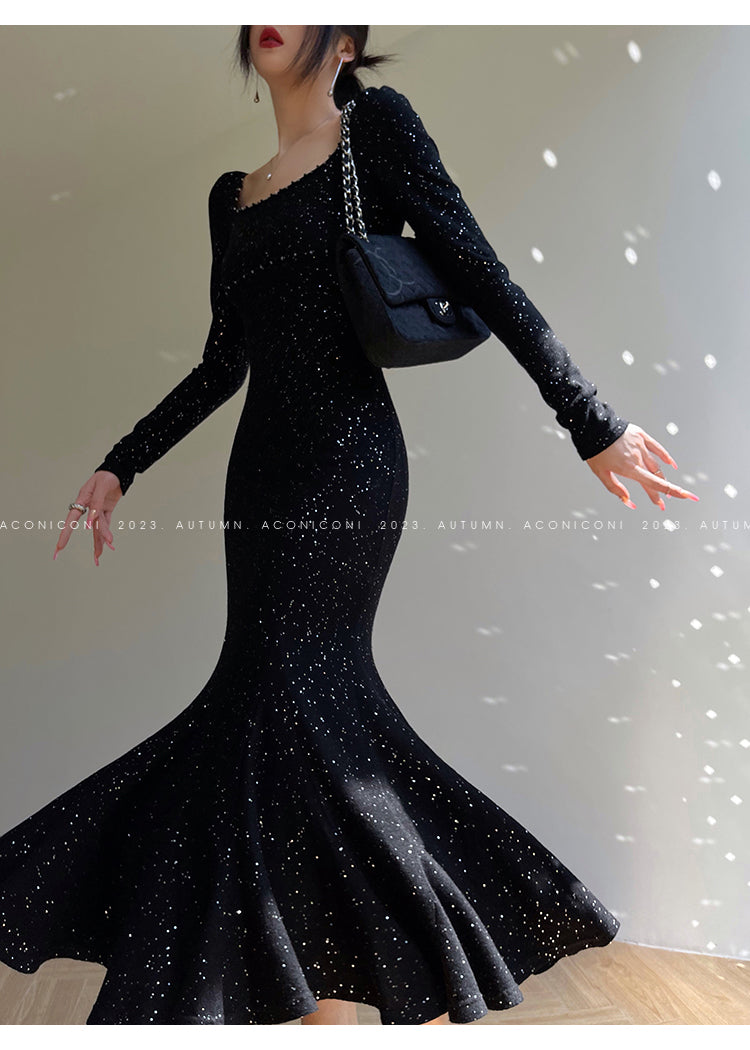 Aconiconi| Mermaid minimal sequin knitted sweater dress - Cace