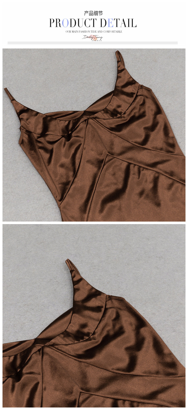 DOLLY Elegant Brown Sleeveless Satin Slim Fit Hip Hug Long Dinner Dress-CRESSIDA