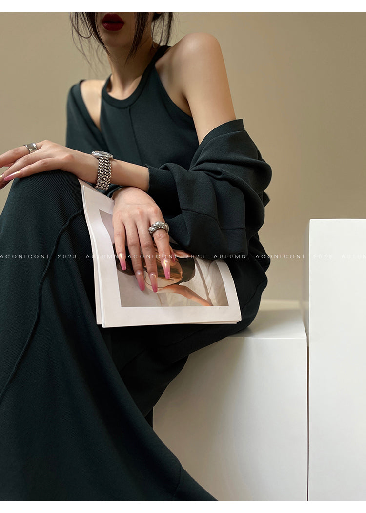 Aconiconi| Knitted dress suit + classic shawl versatile cardigan - Paris