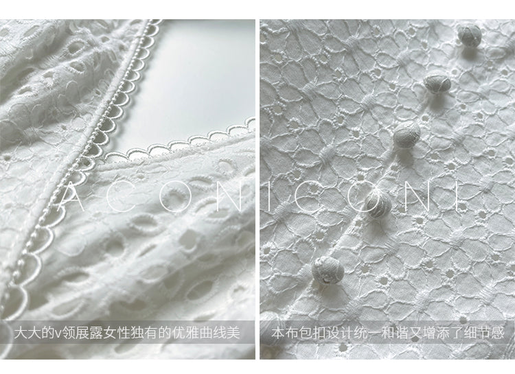Aconiconi| French coffee break lace cotton white dress - Smoke