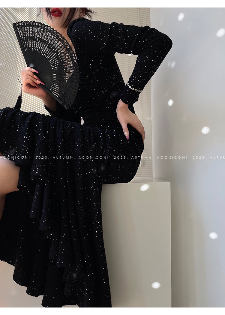 Aconiconi| Mermaid minimal sequin knitted sweater dress - Cace