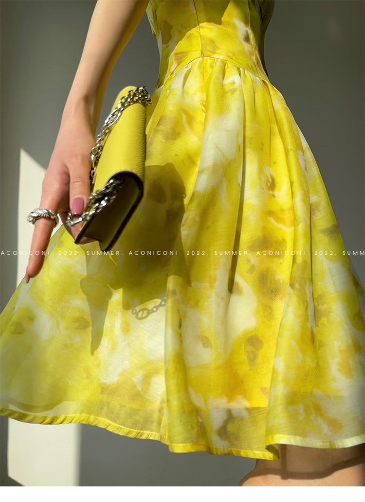 Aconiconi|Lemon yellow high end summer dress- desire
