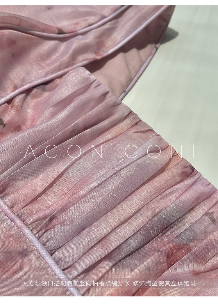 Aconiconi| French dress printed fairy long sleeves dress -Begonia Never Sleeps