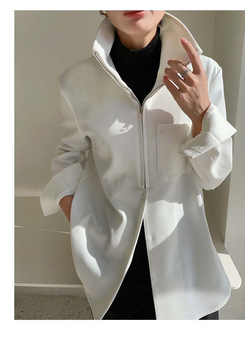 Half zipper white shirt women's autumn shirt- Tiloba