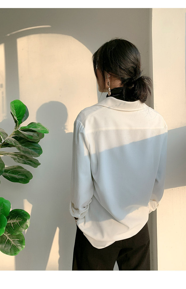 White V-neck v neck shirt long-sleeved shirt -Mmia