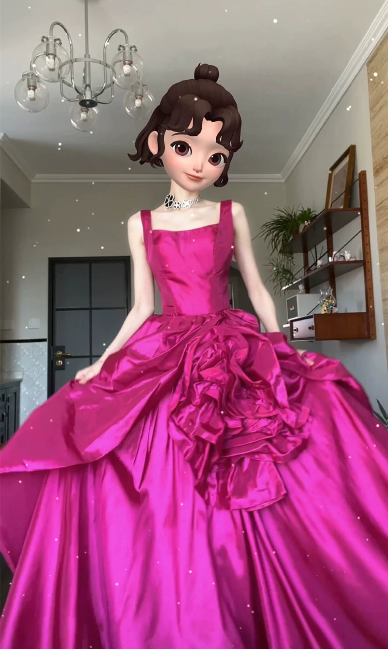DOLLY High End Rose Square Collar Sleeveless Handmade Flower Long Dinner Dress-RITA