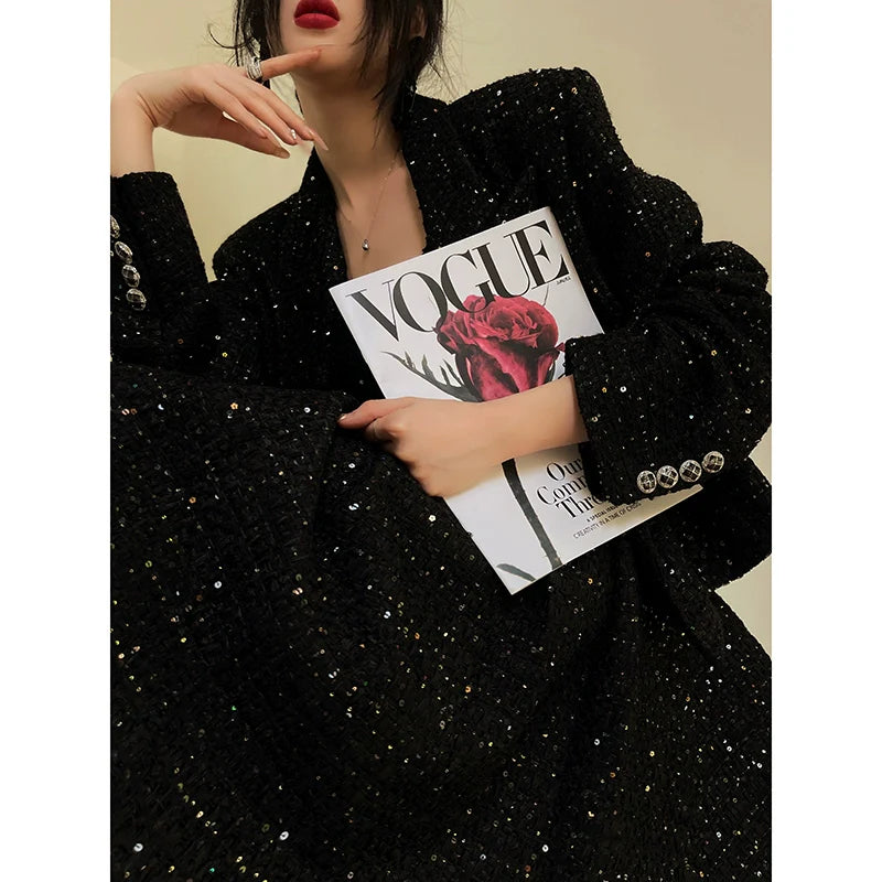 Aconiconi Tweed Sequins Fragrance Dress Skirt Loose Blazer Skirt