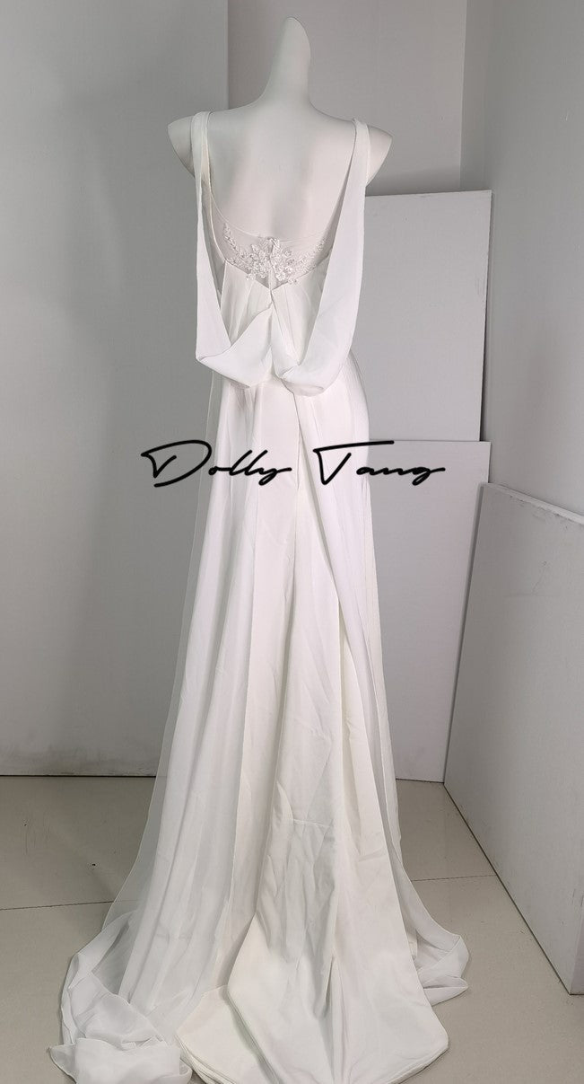 DOLLY Luxury White Graceful Sleeveless Square Collar Wedding Dress-MARY