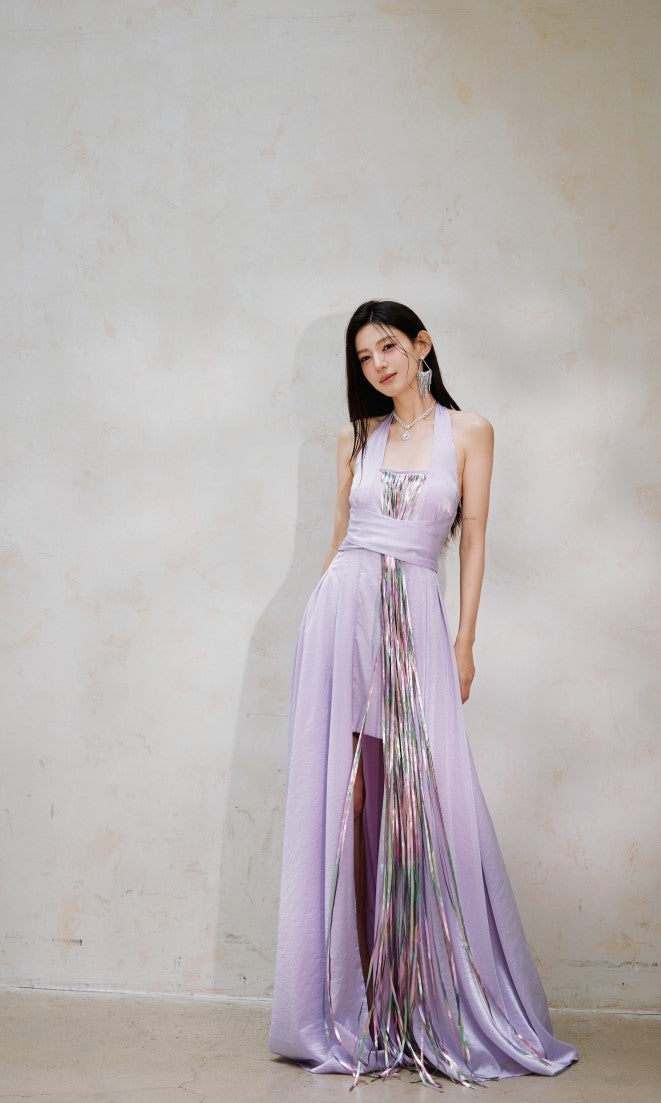 DOLLY Luxury Purple Halter Neck Backless Tassel Sexy Long Party Dress- ORUMATORU DOLLY Luxury Purple Halter Neck Backless Tassel Sexy Long Party Dress- ORUMATORU