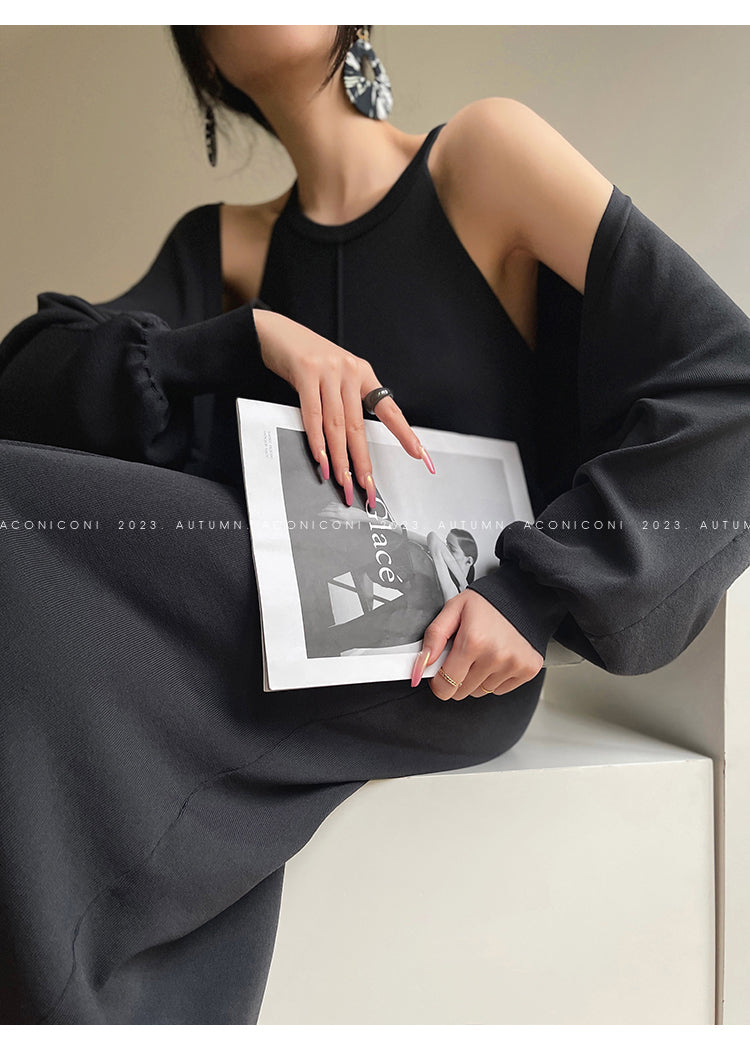 Aconiconi| Knitted dress suit + classic shawl versatile cardigan - Paris