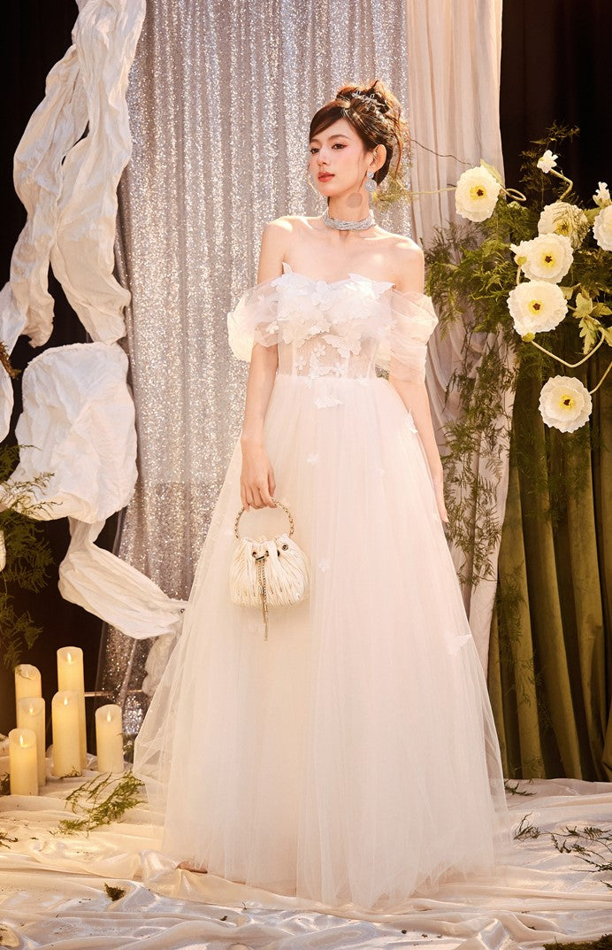 DOLLY Elegant White Off Shoulder Short Sleeve Flower Wedding Dress-SOPHIE (V)