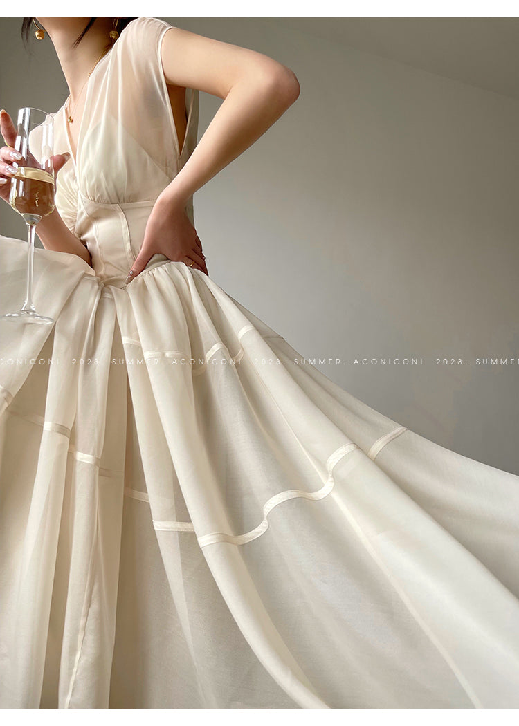 Aconiconi|high-end V-neck exquisite printed tea summer dress- Yufu fairy