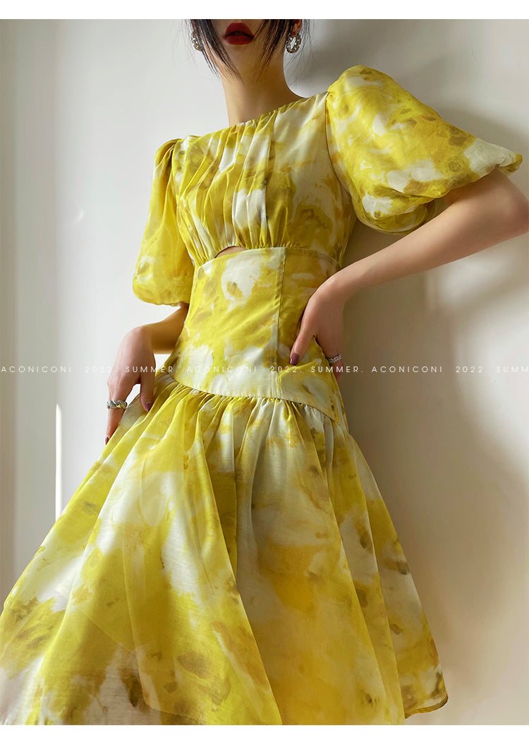 Aconiconi|Lemon yellow high end summer dress- desire