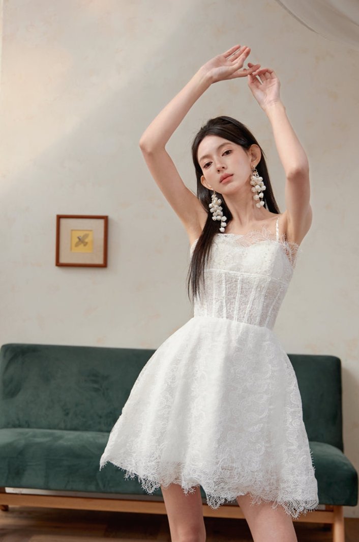 DOLLY Elegant White Sleeveless Short Party bridal Dress-LANCEY